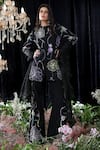 Mahima Mahajan_Black Satin Organza Hand Embroidered Floral Pattern High Emily Jacket Pant Set _Online_at_Aza_Fashions