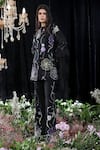 Buy_Mahima Mahajan_Black Satin Organza Hand Embroidered Floral Pattern High Emily Jacket Pant Set _Online_at_Aza_Fashions