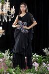 Buy_Mahima Mahajan_Black Georgette Embroidered Floral Celine Pre-draped Ruffle Saree With Blouse _at_Aza_Fashions