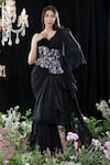 Mahima Mahajan_Black Georgette Embroidered Floral Celine Pre-draped Ruffle Saree With Blouse _Online_at_Aza_Fashions