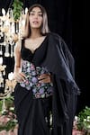 Mahima Mahajan_Black Georgette Embroidered Floral Celine Pre-draped Ruffle Saree With Blouse _at_Aza_Fashions