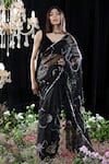 Buy_Mahima Mahajan_Black Velvet Embroidered Floral Pattern V Neck Zoe Hand Saree With Blouse _at_Aza_Fashions