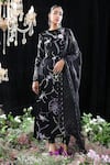 Buy_Mahima Mahajan_Black Satin Organza Embroidered Floral Pattern Round Jeanne Hand Kurta Set _at_Aza_Fashions