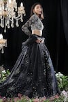 Shop_Mahima Mahajan_Black Organza, Net, Satin Organza, Lining Audrey Hand Embroidered Lehenga Set _Online_at_Aza_Fashions