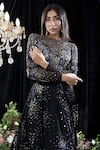 Mahima Mahajan_Black Organza, Net, Satin Organza, Lining Audrey Hand Embroidered Lehenga Set _at_Aza_Fashions