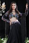 Mahima Mahajan_Black Satin Organza Hand Embroidered Floral Pattern Plunge V Marie Lehenga Set _Online_at_Aza_Fashions