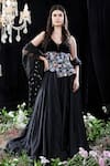 Buy_Mahima Mahajan_Black Satin Organza Embroidered Floral Pattern V Steph Anarkali With Dupatta _at_Aza_Fashions