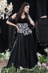 Mahima Mahajan_Black Satin Organza Embroidered Floral Pattern V Steph Anarkali With Dupatta _Online_at_Aza_Fashions