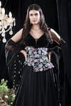 Buy_Mahima Mahajan_Black Satin Organza Embroidered Floral Pattern V Steph Anarkali With Dupatta _Online_at_Aza_Fashions