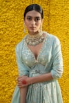 Buy_Mahima Mahajan_Blue Banarasi Chanderi Woven Floral V Neck Heer Anarkali Set For Women_Online_at_Aza_Fashions