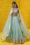 Buy_Mahima Mahajan_Blue Banarasi Chanderi Woven Floral V Neck Aashna Bridal Lehenga Set_Online_at_Aza_Fashions