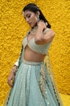 Shop_Mahima Mahajan_Blue Banarasi Chanderi Woven Floral V Neck Aashna Bridal Lehenga Set_Online_at_Aza_Fashions