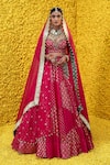 Buy_Mahima Mahajan_Pink Organza, Shantoon, Banarasi Chanderi Floral Pia Bridal Lehenga Set _at_Aza_Fashions
