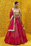 Buy_Mahima Mahajan_Pink Banarasi Chanderi Woven Floral Sweetheart Neck Sona Bridal Lehenga Set _at_Aza_Fashions