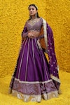 Buy_Mahima Mahajan_Purple Banarasi Chanderi Woven Floral Sweetheart Neck Jia Bridal Lehenga Set _at_Aza_Fashions