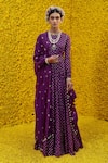 Buy_Mahima Mahajan_Purple Banarasi Chanderi Woven Floral Round Aahana Anarkali With Dupatta_at_Aza_Fashions