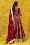 Shop_Mahima Mahajan_Maroon Banarasi Chanderi Woven Floral Sweetheart Noorie Anarkali With Dupatta _at_Aza_Fashions