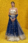 Buy_Mahima Mahajan_Blue Banarasi Chanderi Woven Mughal Sweetheart Neck Rakha Lehenga Set _at_Aza_Fashions