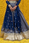 Buy_Mahima Mahajan_Blue Banarasi Chanderi Woven Mughal Sweetheart Neck Rakha Lehenga Set _Online_at_Aza_Fashions