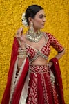 Buy_Mahima Mahajan_Red Banarasi Chanderi Woven Floral Sweetheart Neck Saba Bridal Lehenga Set _Online_at_Aza_Fashions