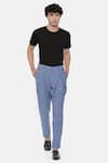 Buy_Mayank Modi - Men_Blue Malai Cotton Pleated Trousers  _at_Aza_Fashions