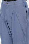 Shop_Mayank Modi - Men_Blue Malai Cotton Pleated Trousers  _Online_at_Aza_Fashions