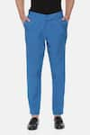 Mayank Modi - Men_Blue Malai Cotton Pleated Trousers  _Online_at_Aza_Fashions