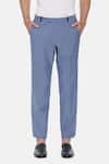 Mayank Modi - Men_Blue Malai Cotton Trousers  _Online_at_Aza_Fashions