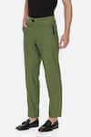 Shop_Mayank Modi - Men_Green Malai Cotton Trousers  _at_Aza_Fashions