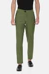 Mayank Modi - Men_Green Malai Cotton Trousers  _Online_at_Aza_Fashions