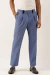 Shop_Mayank Modi - Men_Blue Malai Cotton Trousers  _at_Aza_Fashions