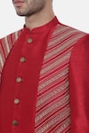 Mayank Modi - Men_Red Silk Slub Embroidered Geometric Layered Sherwani Set _at_Aza_Fashions