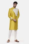 Buy_Mayank Modi - Men_Yellow Silk Slub Plain Colorblock Sherwani Set _at_Aza_Fashions