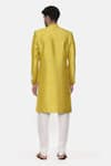 Shop_Mayank Modi - Men_Yellow Silk Slub Plain Colorblock Sherwani Set _at_Aza_Fashions