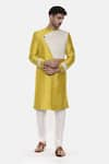 Mayank Modi - Men_Yellow Silk Slub Plain Colorblock Sherwani Set _Online_at_Aza_Fashions