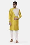 Buy_Mayank Modi - Men_Yellow Silk Slub Plain Colorblock Sherwani Set _Online_at_Aza_Fashions