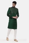 Buy_Mayank Modi - Men_Green Silk Slub Plain Overlap Sherwani Set _at_Aza_Fashions