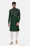 Buy_Mayank Modi - Men_Green Silk Slub Plain Overlap Sherwani Set _Online_at_Aza_Fashions