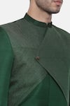 Mayank Modi - Men_Green Silk Slub Plain Overlap Sherwani Set _at_Aza_Fashions