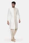 Buy_Mayank Modi - Men_White Silk Slub Plain Colorblock Sherwani Set_at_Aza_Fashions