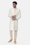 Mayank Modi - Men_White Silk Slub Plain Colorblock Sherwani Set_Online_at_Aza_Fashions