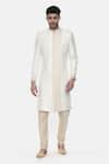 Buy_Mayank Modi - Men_White Silk Slub Plain Colorblock Sherwani Set_Online_at_Aza_Fashions
