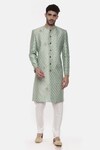 Buy_Mayank Modi - Men_Green Banarasi Brocade Jacquard Woven Floral Sherwani Set _at_Aza_Fashions