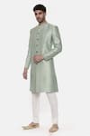 Buy_Mayank Modi - Men_Green Banarasi Brocade Jacquard Woven Floral Sherwani Set _Online_at_Aza_Fashions