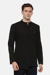 Mayank Modi - Men_Black 100% Cotton Asymmetric Kurta _Online_at_Aza_Fashions