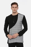 Mayank Modi - Men_Black Linen Printed Kurta _Online_at_Aza_Fashions