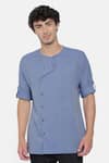 Buy_Mayank Modi - Men_Blue Malai Cotton Overlap Short Kurta  _at_Aza_Fashions