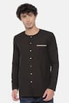 Buy_Mayank Modi - Men_Black Malai Cotton Short Kurta  _at_Aza_Fashions