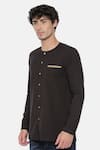 Mayank Modi - Men_Black Malai Cotton Short Kurta  _Online_at_Aza_Fashions