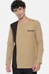 Buy_Mayank Modi - Men_Beige Malai Cotton Colorblock Panel Short Kurta  _at_Aza_Fashions